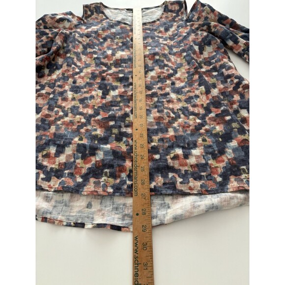 John Mark Linen Tunic Top Size S Blue Brown Bell Sleeve Oversize Lagenlook Fall - Picture 7 of 16